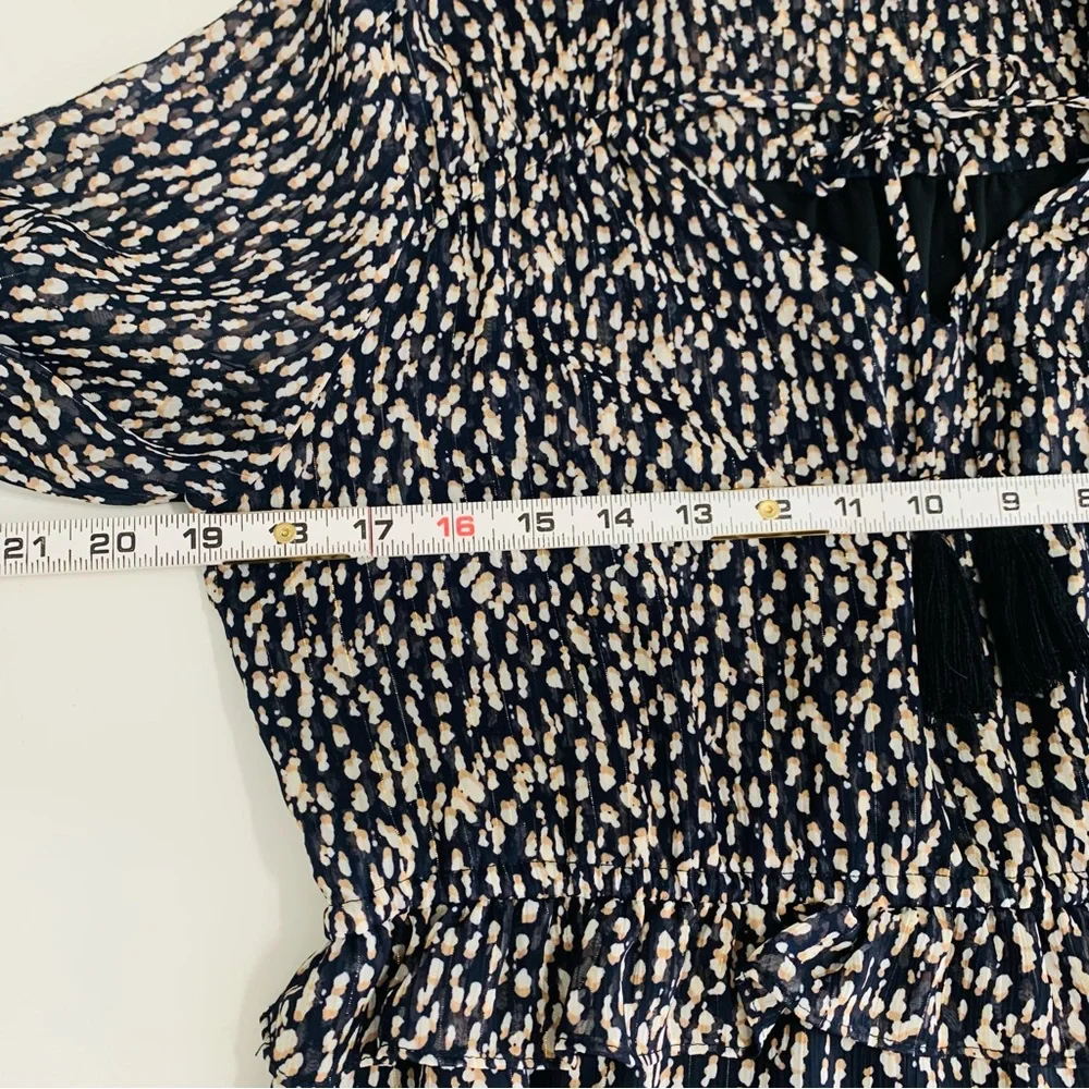 Soft Surroundings Hazel Dress Dotted Print V-neck Front Tassel Sz. Medium Petite